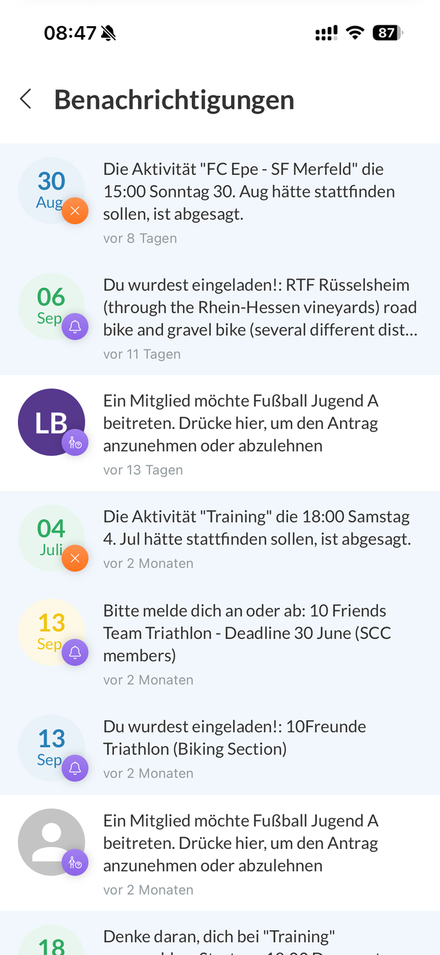 Benachrichtigungen in der SportMember App